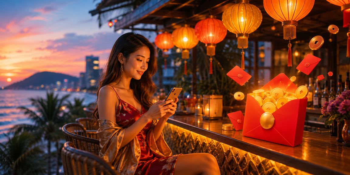 Cảnh lễ hội đèn lồng và bao lì xì tại Hội An